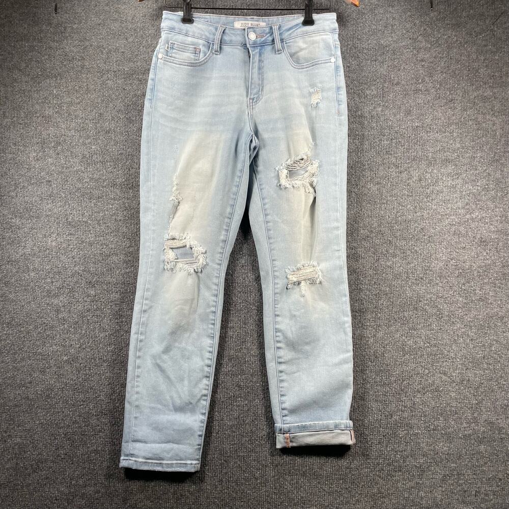 Judy Blue Boyfriend Fit Jeans Women's 3/26 Blue Denim Distressed Stretch Casual